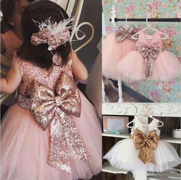 2018 New Arrival Cute Pink White Flower Girls' Dresses Lace Appliques Tulle Puffy Little Girls Communion dressesBall Gowns For Wedding Party