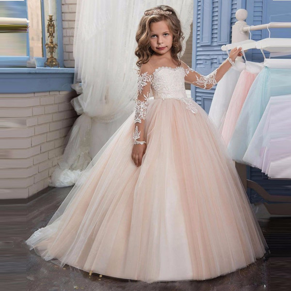 Real pictures Ball Gown Flower Girls Dresses with half sleeve Scalloped Neck Full Length Princess Kids Gowns For Wedding Baby Gowns