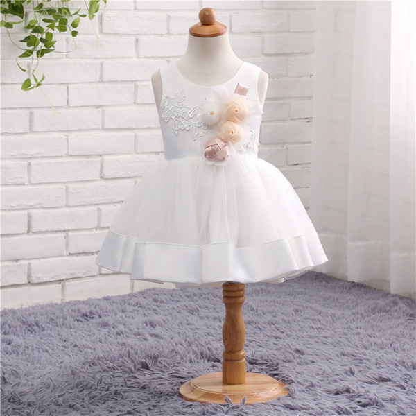 MAGGIEISAMAZING Wholesale jewel back zipper Applique mermaid Exposed Boning Kids' Dresses Bridesmaid Dresses with knee length CYH0000TZ020