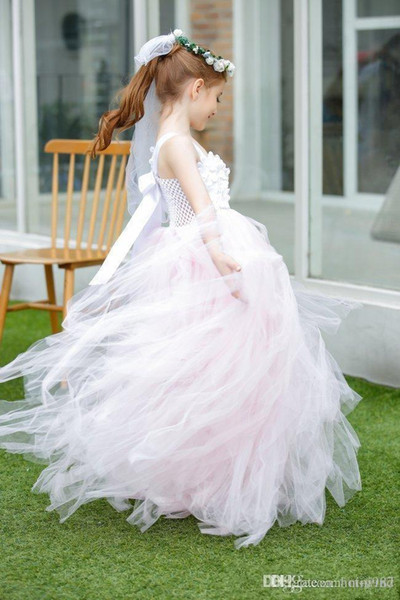 Blush Pink Princess Flower Girls Dresses Beaded Appliques Girl Dress For Wedding Party Birthday Party Dresses Baby Pageant Gowns Cheap Long