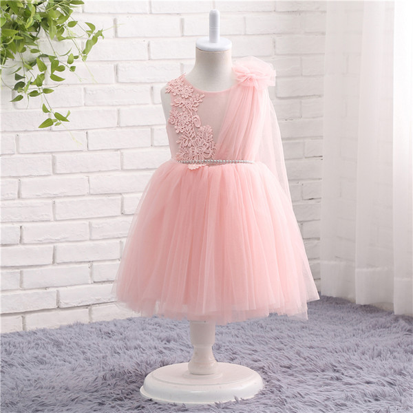 MAGGIEISAMAZING Wholesale jewel back zipper Applique mermaid Exposed Boning Kids' Dresses Bridesmaid Dresses with tea length CYH0000TZ021