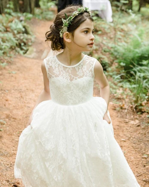 Romantic Beach country Children White Ivory Lace Flower Girl Dresses Princess A Line Birthday Kids Bohemian Wedding Formal Gowns 