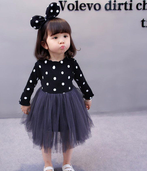 Hot Sale 2019 New Fashion Flower Girls Princess Dresses Dots Kids Baby Tulle Tutu Party Wedding Pageant Long Sleeve Gowns With Sleeve Daily