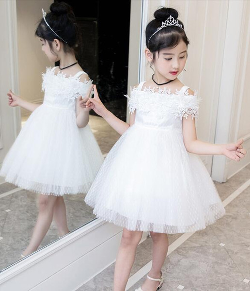 White/Pink/Purple/Blue Flower Girl Dress Lace Tulle Princess Birthday Party Pageant Short Gowns Off Shoulder Designer Kids Gowns Hot Sale