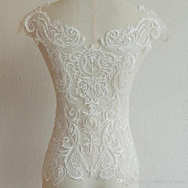 White French flower handmade lace appliques with beads for wedding dress back design materials costume accessories XW006