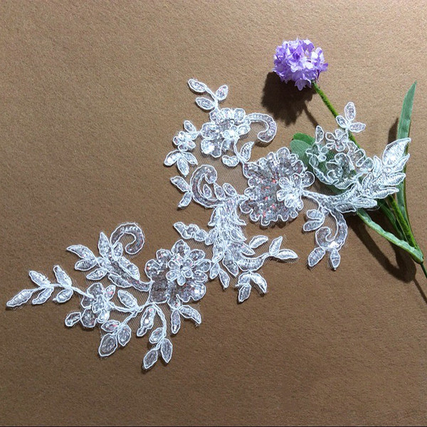 French 3D lace appliques with beads and sequins wedding dress DIY materials costume accessories DZ16