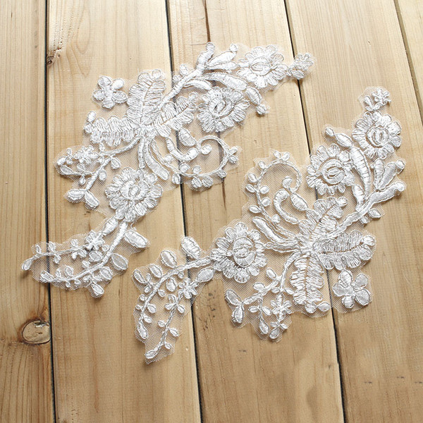 French lace patch with silver bones wedding dress DIY materials theatrical costume accessories T020