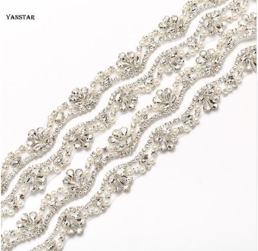 1 Yards Rhinestones Appliques Bridal Beaded Sewing Rose Gold Crystal Rhinestones Appliques trim iron on for Wedding Belt L18
