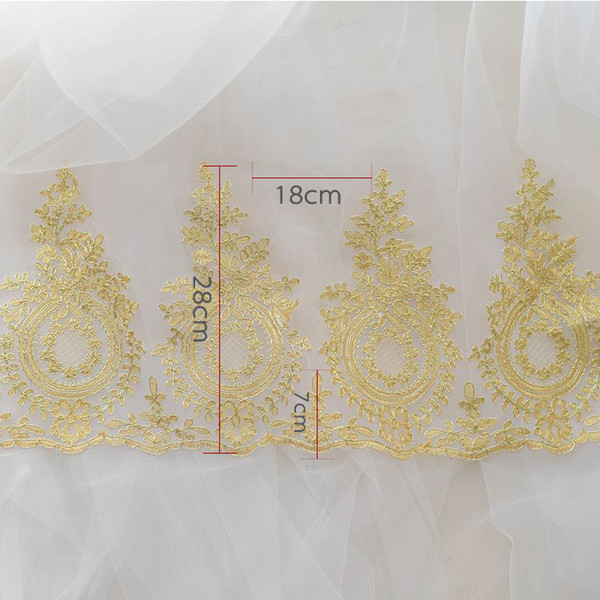 Sale by Yard gold French bridal veil embroidery Lace Fabric Trim Wedding dress Eyelashes Lace Sewing Accessories LT01
