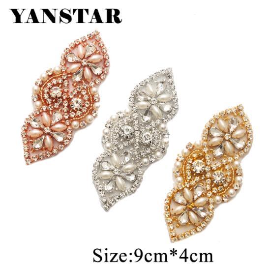 YANSTAR 2PCS Rhienstone Applique Bridal Sash Beads On For Wedding Dress Belt Accessories DIY Bridal Sash YS884