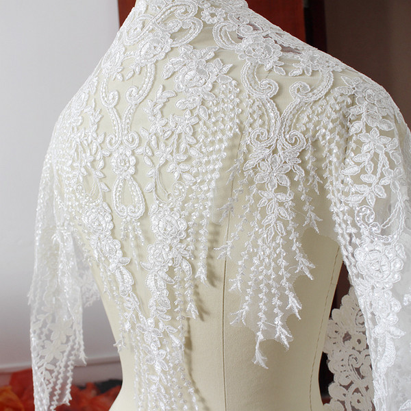 Sale by Yard 60 cm Wide white French bridal veil embroidery Lace Trim Wedding dress Lace party decoration with PVC Sequins