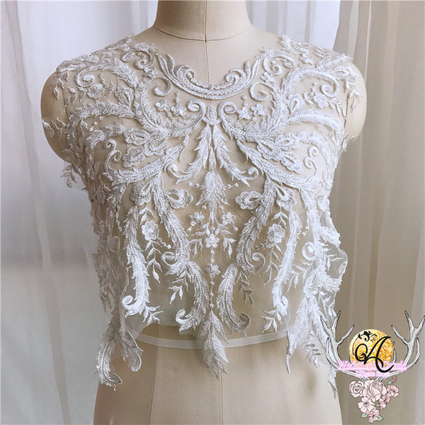 White French flower handmade lace appliques with beads wedding dress design materials costume accessories ML02