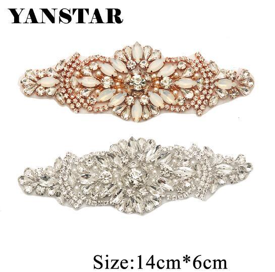 YANSTAR(10pcs) Wholesale Hand Beaded Rose Gold Crystal Sew On Rhinestones Appliques For Bridal Gown Sash Accessory YS856