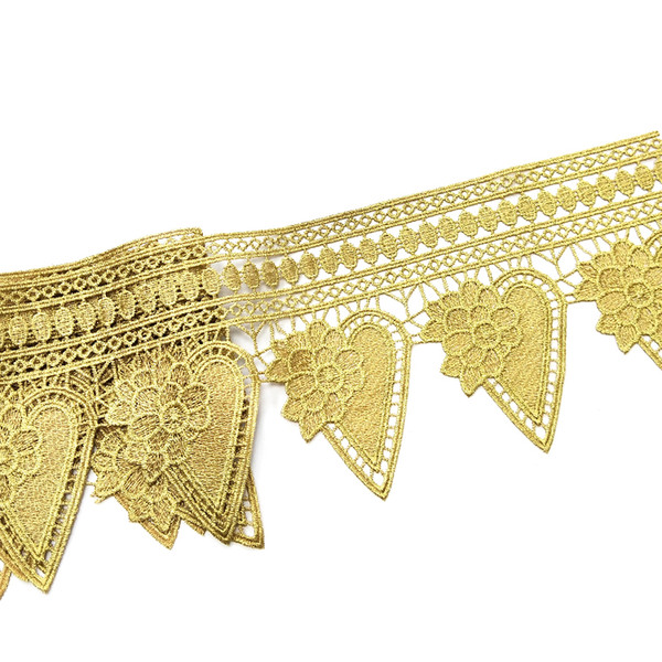 Sale by Yard Golden metallic thread flower high quality embroidery Lace Fabric Sewing costumes DIY Lace Trim H004