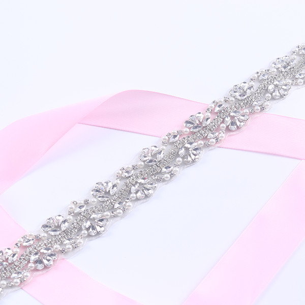 5Yards Rhinestones Trim Iron On Wedding Dresses Belt Silver Rhinetones With Clear Beads Crystal Sewing On DIY Bridal Sashes