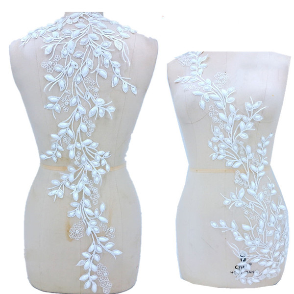 3D snow White French flower handmade lace appliques With beads for wedding dress back design materials costume accessories XQ01