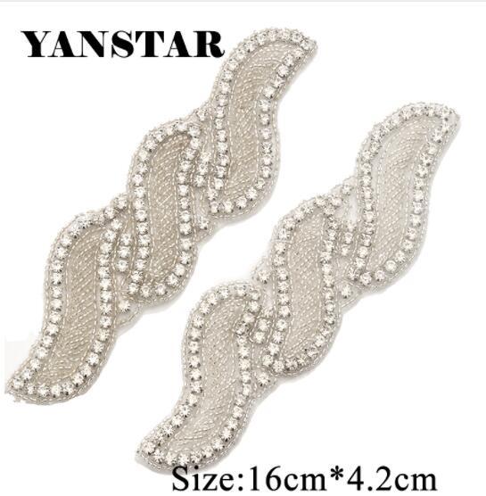YANSTAR 20PCS Wholesale Rhinestone Applique Patch Clear Silver Crystal Iron On For Wedding Dress Belt YS917