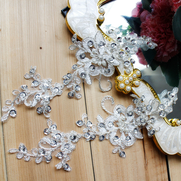 French 3D lace appliques with beads wedding dress DIY materials costume accessories DZ02