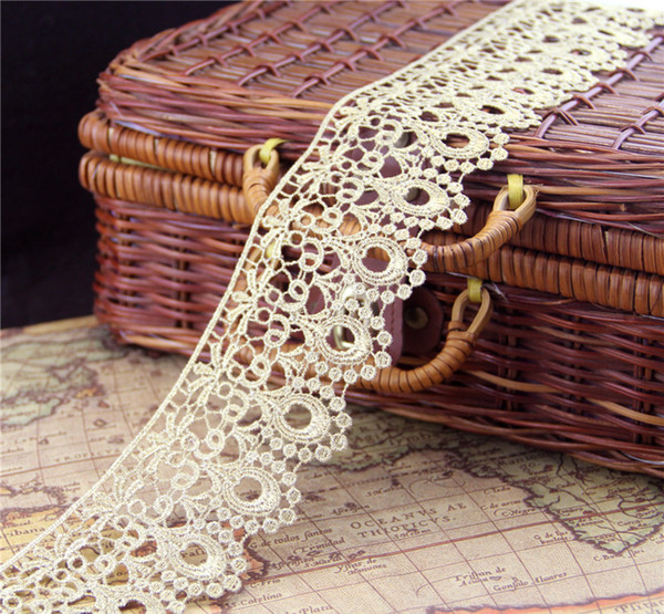 Sale by Yard Golden metallic thread flower luxury embroidery Lace Fabric Sewing costumes DIY Lace Trim HB09
