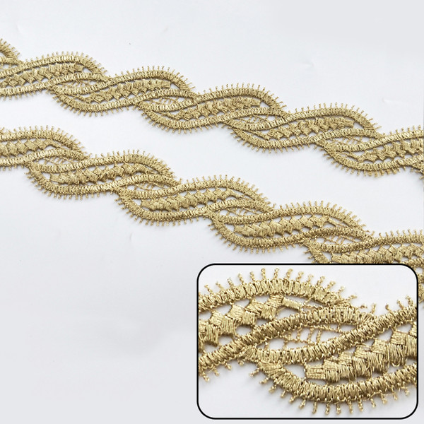 Sale by Yard Golden metallic thread flower high quality embroidery Lace Fabric Sewing costumes DIY Lace Trim HB50