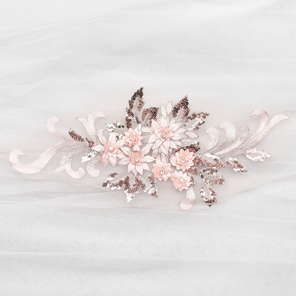 3D Flower embroidery lace patch with beads wedding dress DIY lace applique D022