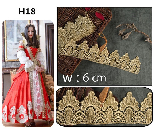 Sale by Yard Golden metallic thread flower high quality embroidery Lace Fabric Sewing costumes DIY Lace Trim HB18