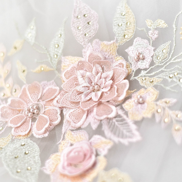 Colorful flower rhinestones embroidery stereo 3D lace patch with bead wedding dress DIY materials theatrical costume accessories T025