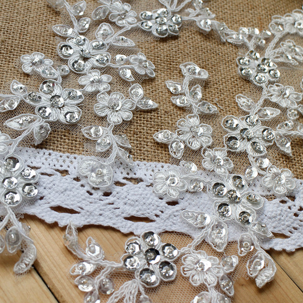 French 3D lace appliques with beads and sequins wedding dress DIY materials costume accessories DZ05