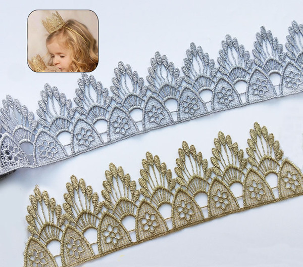 Sale by Yard Golden metallic thread flower high quality embroidery Lace Fabric Sewing costumes DIY Lace Trim HB30