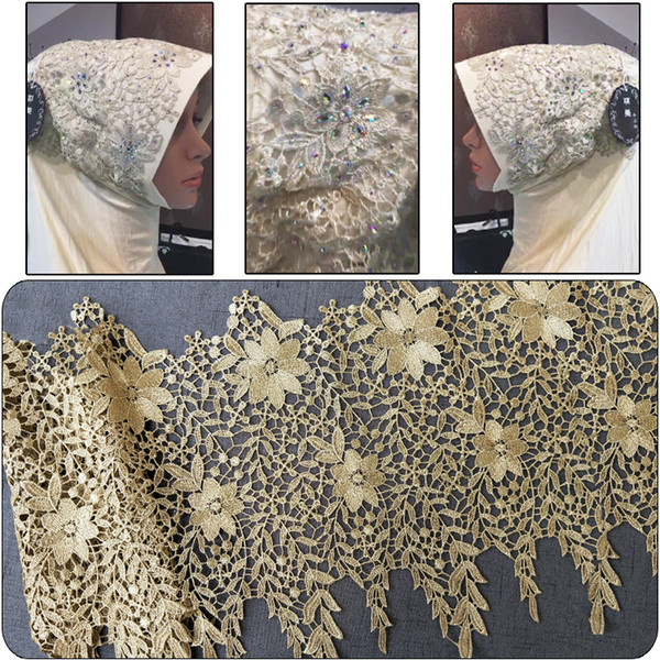 Sale by Yard Golden metallic thread flower high quality embroidery Lace Fabric Sewing costumes DIY Lace Trim HB02