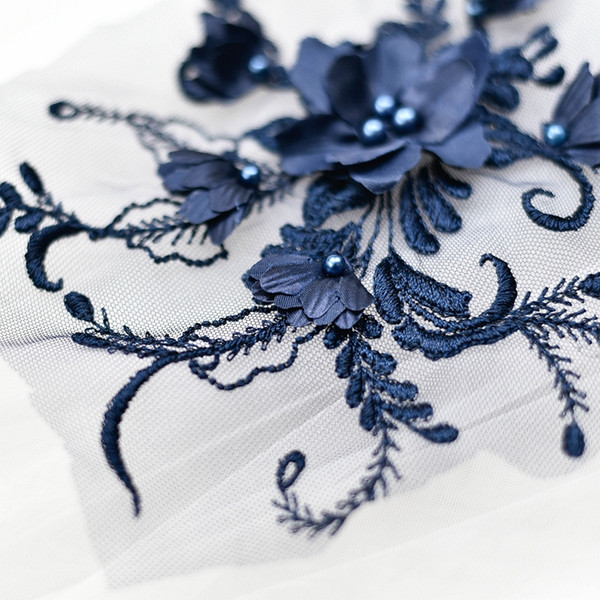 3D Flower embroidery lace patch with beads wedding dress DIY lace applique D019