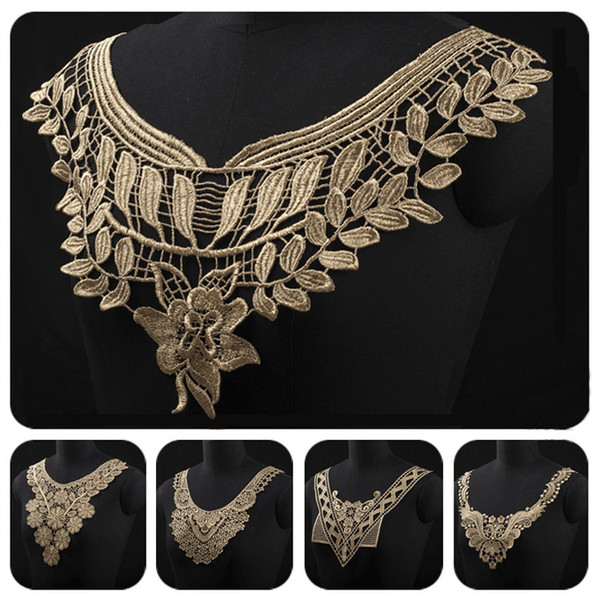 High quality Golden metallic thread embroidery Lace Sewing costumes DIY Lace Trim JC01-07