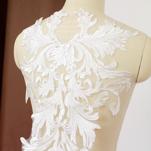 Full cotton embroidery lace patch with beads wedding dress DIY lace applique T010