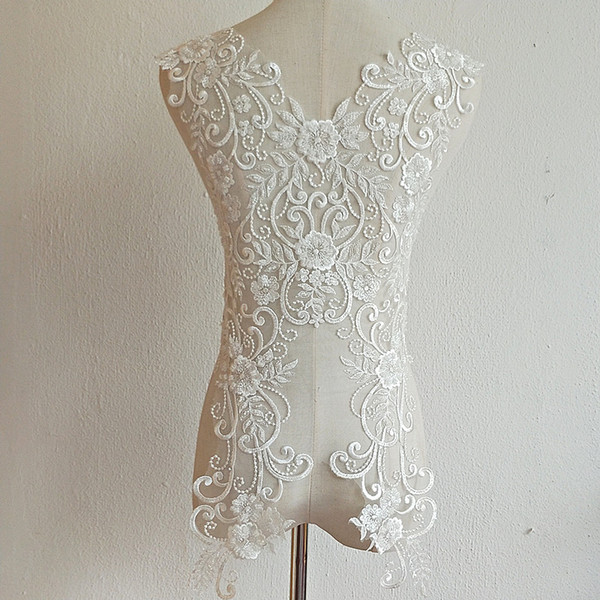 White French flower handmade lace appliques with beads and sequins for wedding dress back design materials costume accessories XW008