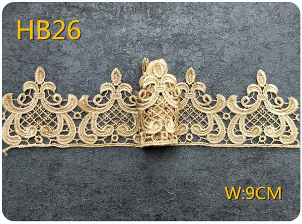 Sale by Yard Golden metallic thread flower high quality embroidery Lace Fabric Sewing costumes DIY Lace Trim HB26