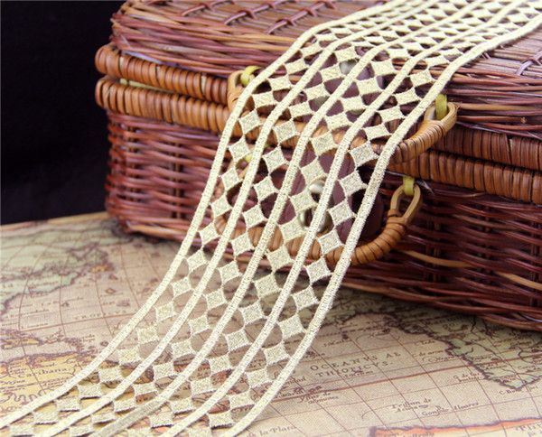 Sale by Yard Golden metallic thread geometric luxury embroidery Lace Fabric Sewing costumes DIY Lace Trim HB12