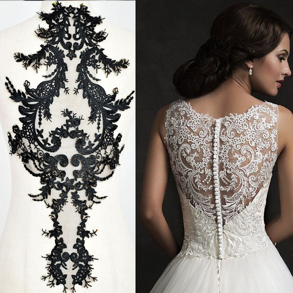 Luxury embroidery lace patch with beads wedding dress DIY lace applique T008