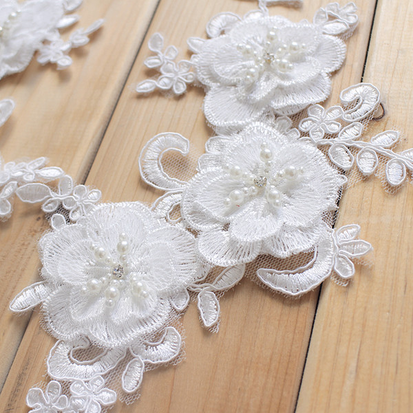 French 3D lace appliques with beads and pearls wedding dress DIY materials costume accessories DZ04