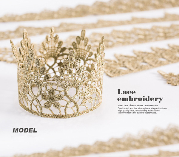Sale by Yard Golden metallic thread embroidery Lace Sewing costumes flower crown DIY Lace Trim HB06