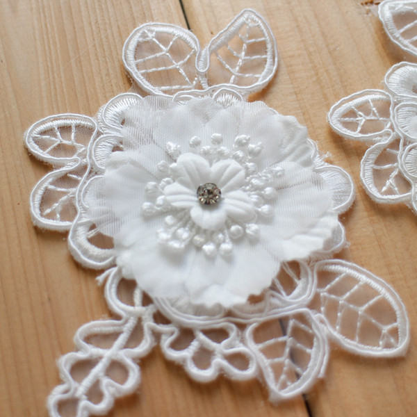 French 3D lace appliques with beads wedding dress DIY materials costume accessories DZ06