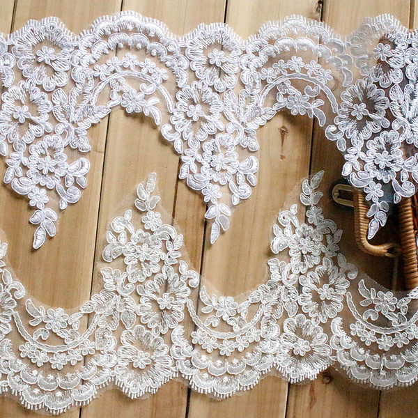 Sale by Yard white 20 cm Wide French bridal veil embroidery Lace Fabric Trim Wedding dress Eyelashes Lace Ribbon Sewing Accessories
