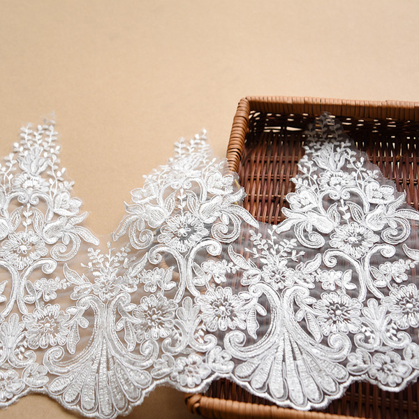 Sale by Yard white French bridal veil embroidery Lace Fabric Trim Wedding dress Eyelashes Lace Ribbon Sewing Accessories 30cm Wide
