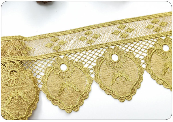 Sale by Yard Golden metallic thread flower high quality embroidery Lace Fabric Sewing costumes DIY Lace Trim H005