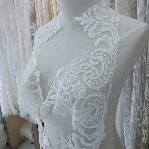 High quality white rayon lace with bead embroidery Lace Trim Wedding dress Lace Ribbon Sewing Accessories M011
