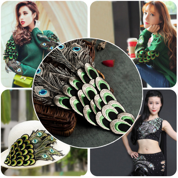 Gold green stereo feather embroidery lace patch wedding dress DIY materials theatrical costume accessories H012