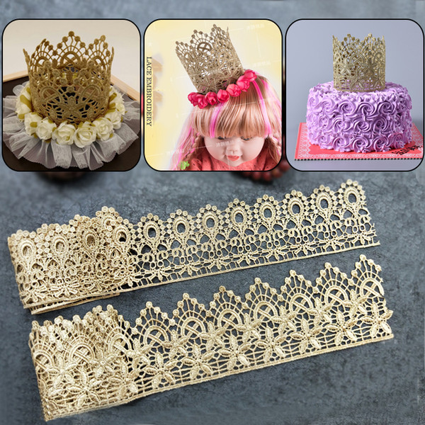 Sale by Yard Golden metallic thread flower high quality embroidery Lace Fabric Sewing costumes DIY Lace Trim HB23