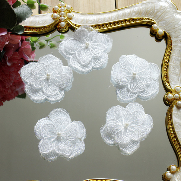 French 3D flower lace appliques with beads wedding dress DIY materials costume accessories DZ08