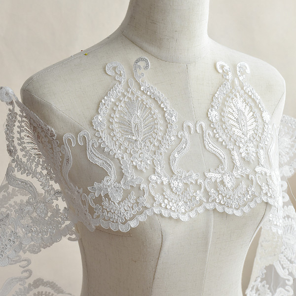 Sale by Yard French embroidery Lace with sequins Trim Wedding dress lace fabric Eyelashes Lace Sewing Accessories LT07