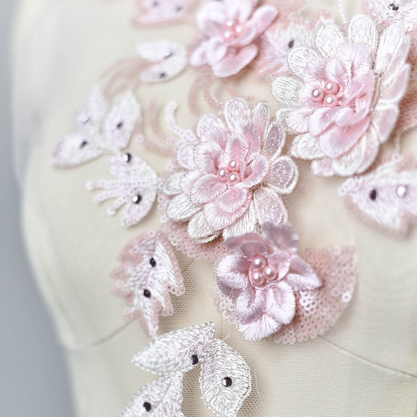 3D Flower embroidery lace patch with beads wedding dress DIY lace applique D023