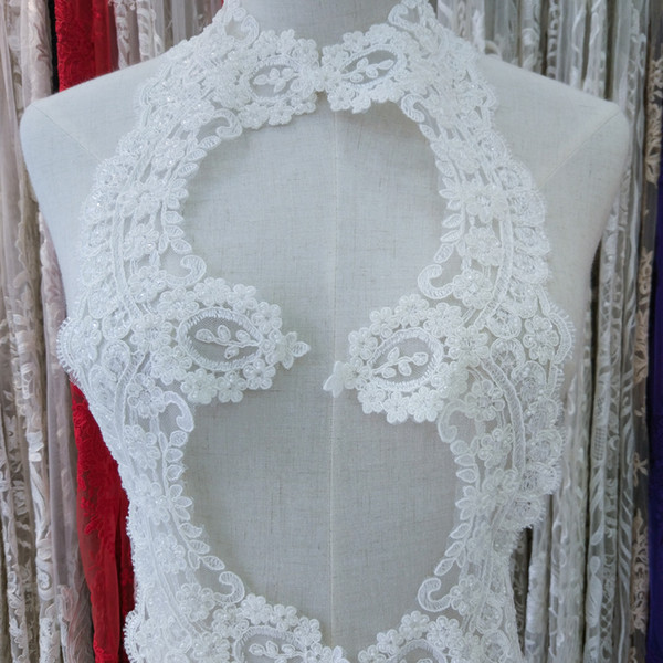 High quality white rayon lace with bead embroidery Lace Trim Wedding dress Lace Ribbon Sewing Accessories M007